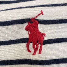 Load image into Gallery viewer, Polo Ralph Lauren White & Navy Striped Cotton V-Neck T-Shirt Size Medium