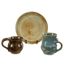 Load image into Gallery viewer, 1970s Signed Studio Art Pottery Mug Picher and Plate 3 Pcs Set