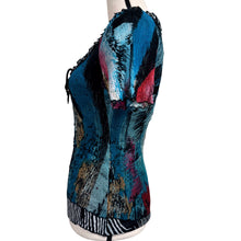 Load image into Gallery viewer, Y2K Crinkle Abstract Sequin Ruffle Top Size Small
