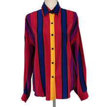 Load image into Gallery viewer, 90s Linda Allard Ellen Tracy Silk Striped Jewel Tone Blouse Size 8