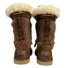 Load image into Gallery viewer, UGG Brown Suede & Shearling Knit Boots Size 6