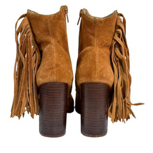 Load image into Gallery viewer, Jeffrey Campbell Fringe Suede Block Heel Ankle Boots