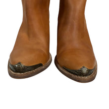 Load image into Gallery viewer, Jeffrey Campbell Tan Brown Leather Western Block Heel Ankle Boots 6.5