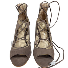 Load image into Gallery viewer, Vince Camuto Sylvia Taupe Peep Toe Sandal Heels Size 8.5