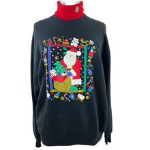 Load image into Gallery viewer, Black Vintage Christmas Sweatshirt with Santa Size Large