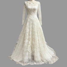 Load image into Gallery viewer, 50s Lace Wedding Dress with Illusion Neckline & Train