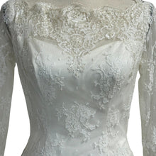 Load image into Gallery viewer, Vintage 50s Ivory Lace Wedding Gown Illusion Neckline