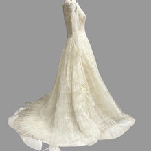 Load image into Gallery viewer, Vintage 50s Ivory Lace Wedding Gown Illusion Neckline