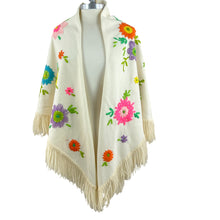 Load image into Gallery viewer, Vintage Canary Island Embroidered Wool Floral Blanket 51x55"