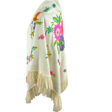 Load image into Gallery viewer, Vintage Canary Island Embroidered Wool Floral Blanket 51x55"