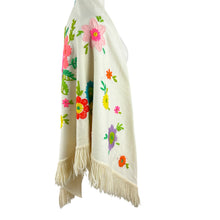 Load image into Gallery viewer, Vintage Canary Island Embroidered Wool Floral Blanket 51x55"