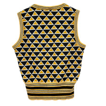 Load image into Gallery viewer, Vintage 70s Wahls Sweden Navy Mustard Geometric Triangle Knit Sweater Vest