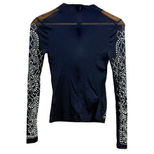 Load image into Gallery viewer, Windsor Black Sheer Mesh Rhinestone Embellished Mock Neck Long Sleeve Top S