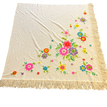 Load image into Gallery viewer, Vintage Canary Island Embroidered Wool Floral Blanket 51x55"