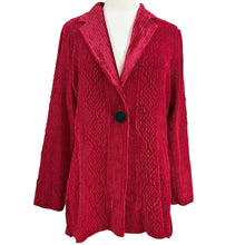 Load image into Gallery viewer, Harve Benard Raspberry Red Crinkle Textured One Button Longline Jacket Size L