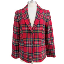 Load image into Gallery viewer, Talbots Red Tartan Plaid Wool Blend Two Button Blazer Holiday Size 12