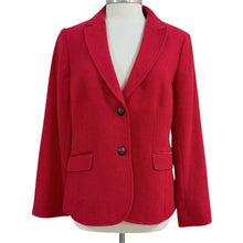 Load image into Gallery viewer, Talbots Red Wool Blend Two Button Blazer Crest Buttons Polka Dot Lining Size 12