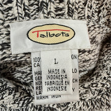 Load image into Gallery viewer, Vintage Talbots Black White Marled Cotton Knit Collared Cardigan Sweater Size L