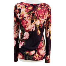 Load image into Gallery viewer, Talbots Pure Merino Wool Plum Pink Rose Floral Print Crewneck Sweater Size L