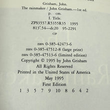 Load image into Gallery viewer, The Rainmaker True First Edition First Printing 1995 by John Grisham Legal Thriller Classic