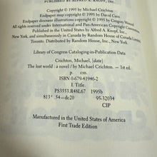 Load image into Gallery viewer, The Lost World True First Trade Edition 1995 by Michael Crichton Jurassic Park Sequel