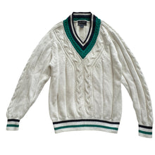 Load image into Gallery viewer, Vintage V-Neck Cricket Cable Knit Sweater 100% Cotton Size Large