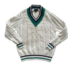 Load image into Gallery viewer, Vintage V-Neck Cricket Cable Knit Sweater 100% Cotton Size Large