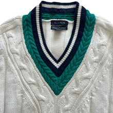Load image into Gallery viewer, 80s V-Neck Cricket Cable Knit Sweater 100% Cotton Size Large