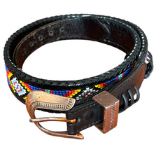 Load image into Gallery viewer, 90s Black Leather Seed Bead Belt Size 28