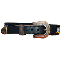 Load image into Gallery viewer, 90s Black Leather Seed Bead Belt Size 28