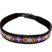 Load image into Gallery viewer, 90s Black Leather Seed Bead Belt Size 28
