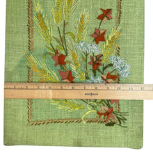 Load image into Gallery viewer, Vintage 1970s Hand Embroidered Floral Wheat Linen Wall Art Mid-Century