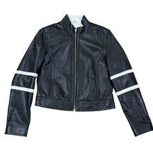 Load image into Gallery viewer, Y2K Wilsons Leather Black Leather Jacket Moto Stripe Sleeve