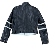Load image into Gallery viewer, Y2K Wilsons Leather Black Leather Jacket Moto Stripe Sleeve