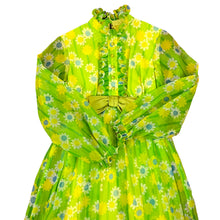 Load image into Gallery viewer, Vintage 60s Green Groovy Boho Flower Maxi Dress