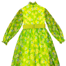 Load image into Gallery viewer, Vintage 60s Green Groovy Boho Flower Maxi Dress