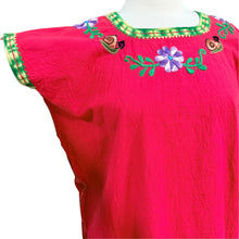 Load image into Gallery viewer, Vintage Mexican Hand-Embroidered Floral Snail Red Peasant Blouse