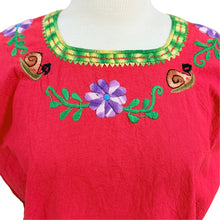 Load image into Gallery viewer, Vintage Mexican Hand-Embroidered Floral Snail Red Peasant Blouse
