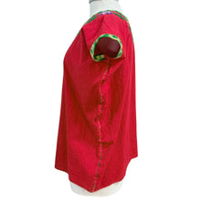Load image into Gallery viewer, Vintage Mexican Hand-Embroidered Floral Snail Red Peasant Blouse