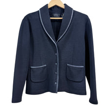 Load image into Gallery viewer, Dana Buchman Black Merino Wool Leather Trim Cardigan Size M Sweater Medium