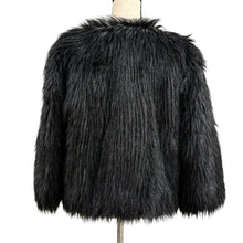 Load image into Gallery viewer, Y2K Black Shaggy Faux Fur Open Front Jacket
