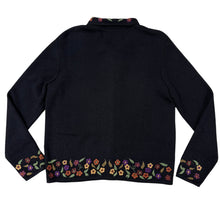 Load image into Gallery viewer, Peruvian Connection Black Baby Alpaca Floral Embroidered Cardigan Sweater