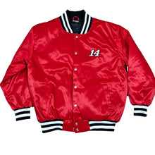 Load image into Gallery viewer, VTG Late 90s/Y2K Era NASCAR Stewart #14 Red Satin Bomber Jacket Size L