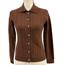 Load image into Gallery viewer, VTG Brooks Brothers 346 Rich Brown Lambswool Cable Knit Cardigan Sweater XS