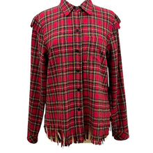 Load image into Gallery viewer, Red Plaid 100% Wool Fringed Button Up Flannel Shirt Size M