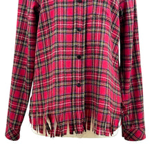 Load image into Gallery viewer, Red Plaid 100% Wool Fringed Button Up Flannel Shirt Size M