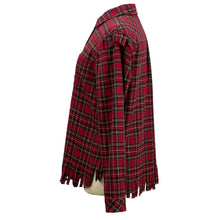 Load image into Gallery viewer, Red Plaid 100% Wool Fringed Button Up Flannel Shirt Size M