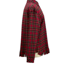 Load image into Gallery viewer, Red Plaid 100% Wool Fringed Button Up Flannel Shirt Size M