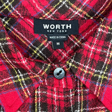 Load image into Gallery viewer, Red Plaid 100% Wool Fringed Button Up Flannel Shirt Size M