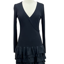 Load image into Gallery viewer, Black Long Sleeve Ruffle Cocktail Dress 100% Silk Size 8